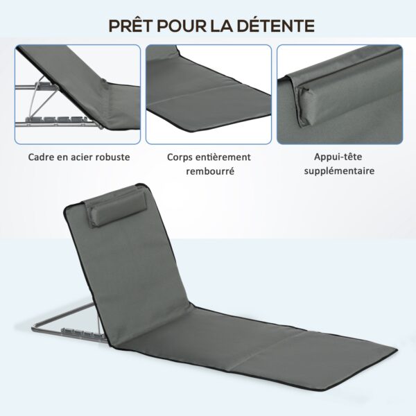 Lot de 2 tapis de plage pliants matelas de plage avec dossier réglable 5 positions – Image 6