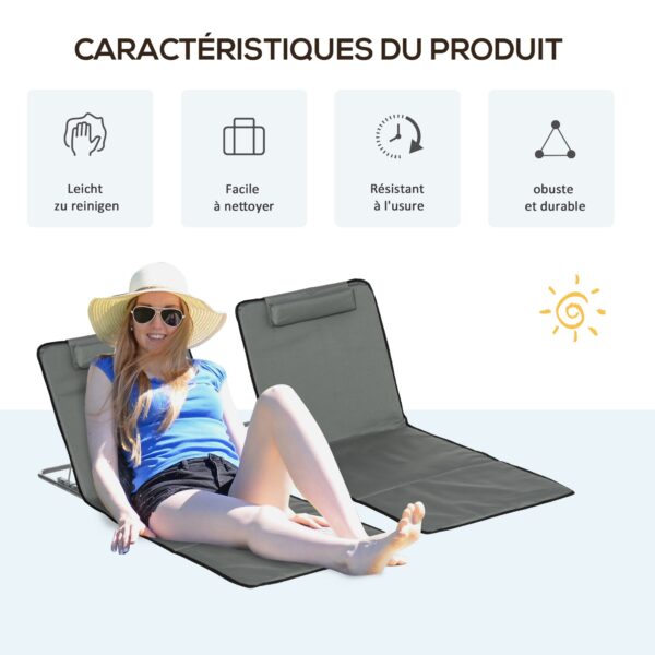 Lot de 2 tapis de plage pliants matelas de plage avec dossier réglable 5 positions – Image 7