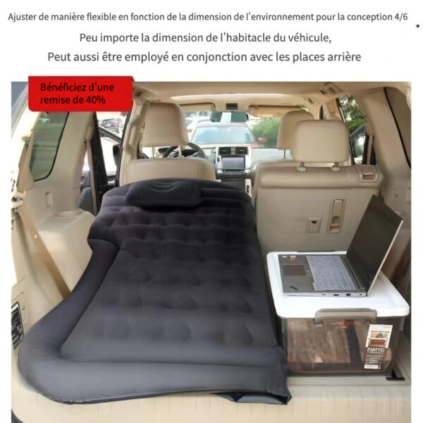 Matelas gonflable pour voiture SUV - Lit gonflable pour coffre de voiture - Lit de voyage pour siège arrière de voiture - Air mattress pour camping-car sans pompe – Image 4