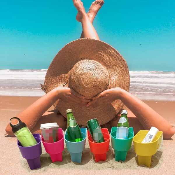 Ensemble de Porte-gobelet et Sous-verres pour Plage avec Compartiments pour Téléphone Portable et Collations – Image 9