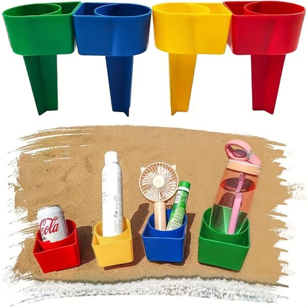 Ensemble de Porte-gobelet et Sous-verres pour Plage avec Compartiments pour Téléphone Portable et Collations – Image 2