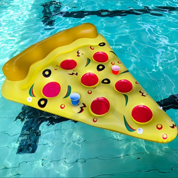 Flotteur de Pizza Gonflable avec 3 Porte-Gobelets et Pompe – Image 9