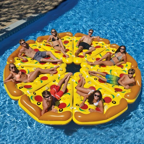 Flotteur de Pizza Gonflable avec 3 Porte-Gobelets et Pompe