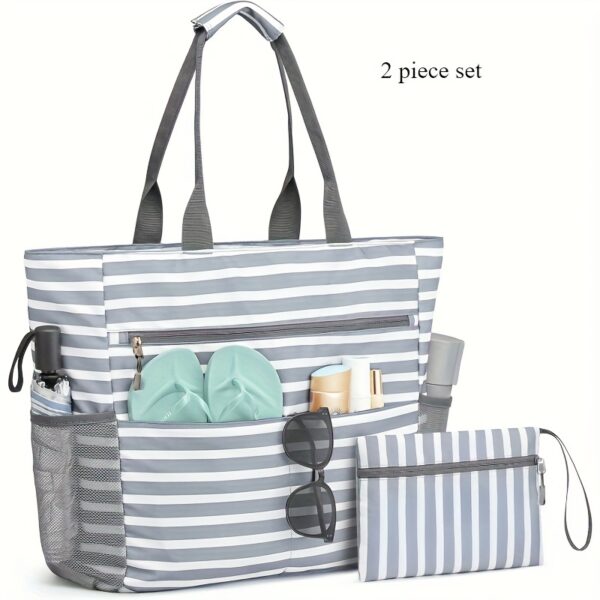 Sac de plage 2 pièces – Grande capacité, pliable, idéal vacances mer