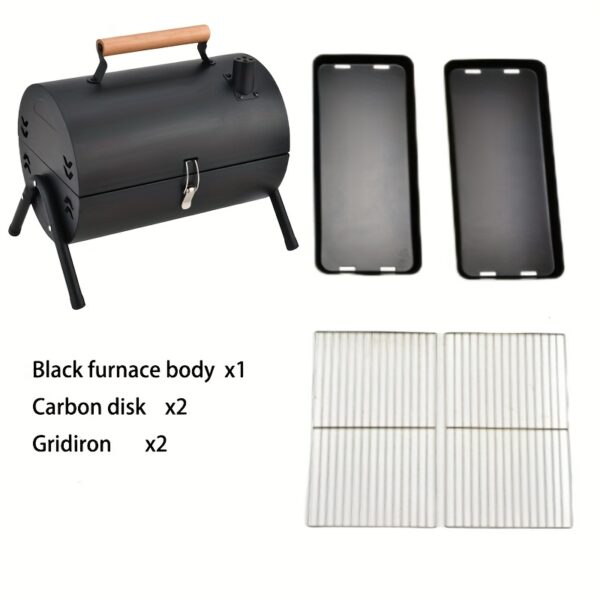 Ensemble Complet de 5 Pièces pour Barbecue à Charbon Pliable avec Poignée en Bois et Résistance à la Chaleur – Image 3