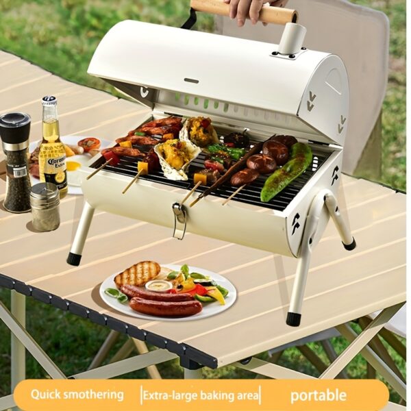 Ensemble Complet de 5 Pièces pour Barbecue à Charbon Pliable avec Poignée en Bois et Résistance à la Chaleur – Image 8