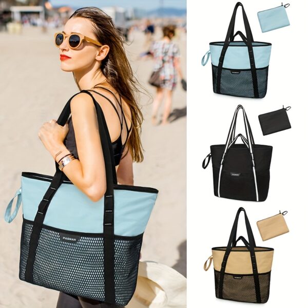 Sac de plage femme 8 poches – Pliable, léger, anti-sable avec zip