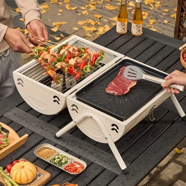 Ensemble Complet de 5 Pièces pour Barbecue à Charbon Pliable avec Poignée en Bois et Résistance à la Chaleur