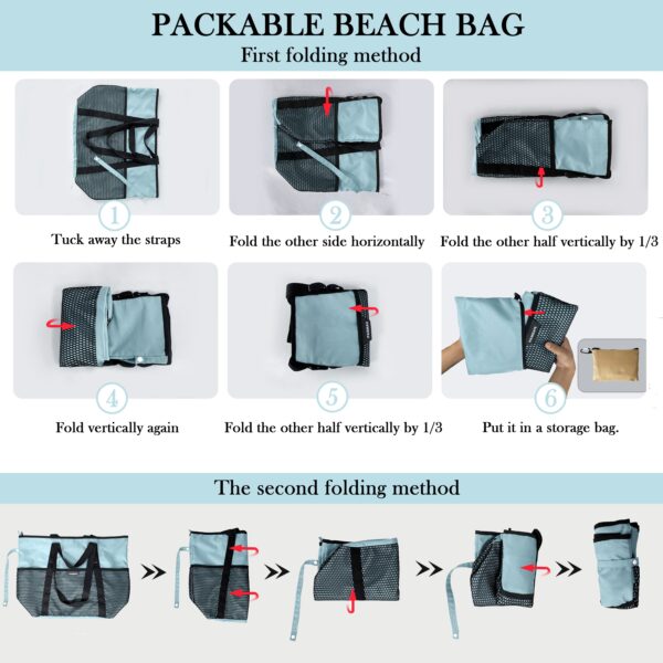 Sac de plage femme 8 poches – Pliable, léger, anti-sable avec zip – Image 8