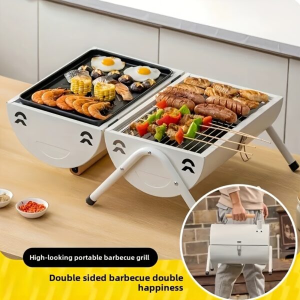 Ensemble Complet de 5 Pièces pour Barbecue à Charbon Pliable avec Poignée en Bois et Résistance à la Chaleur – Image 6