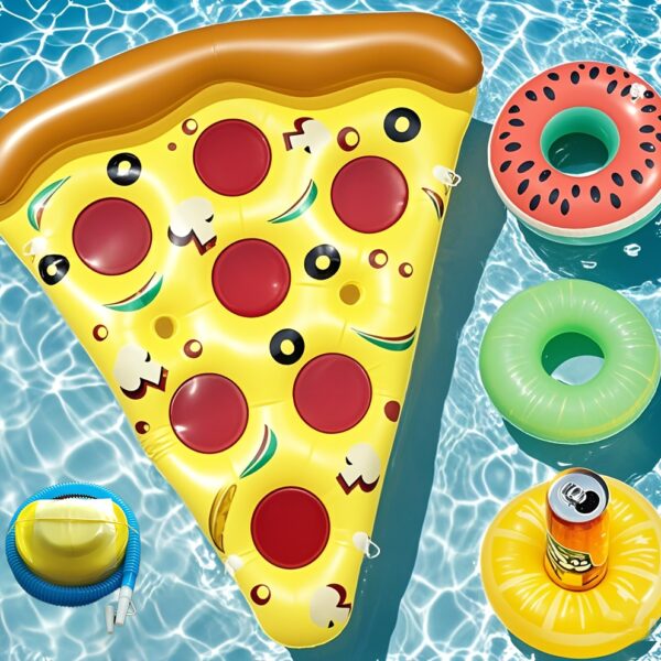 Flotteur de Pizza Gonflable avec 3 Porte-Gobelets et Pompe – Image 5