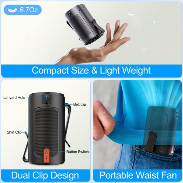 Ventilateur de taille portable à 4 vitesses avec double clip – Image 5