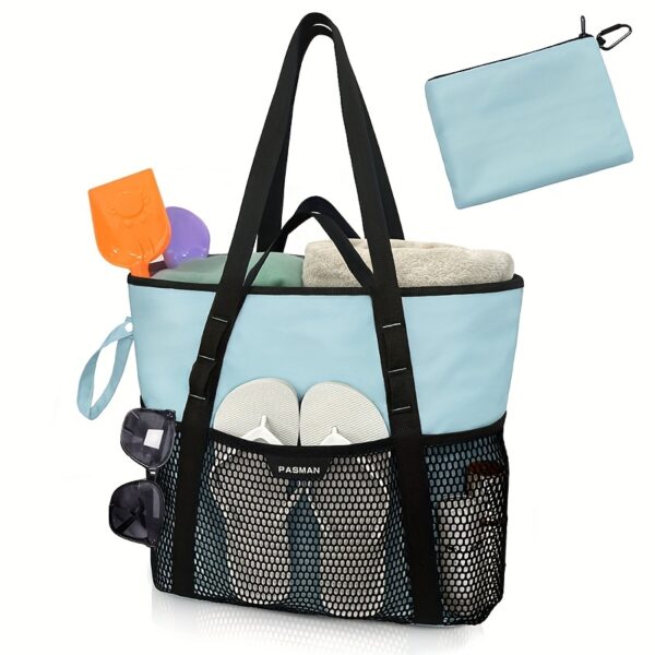 Sac de plage femme 8 poches – Pliable, léger, anti-sable avec zip – Image 4