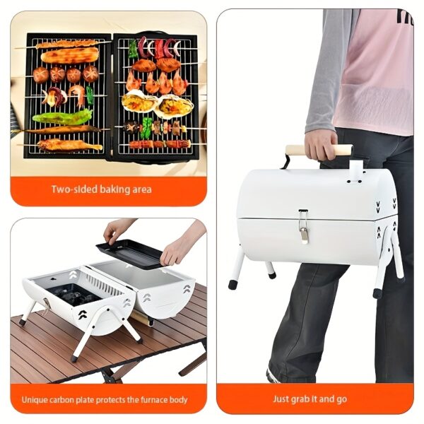 Ensemble Complet de 5 Pièces pour Barbecue à Charbon Pliable avec Poignée en Bois et Résistance à la Chaleur – Image 7