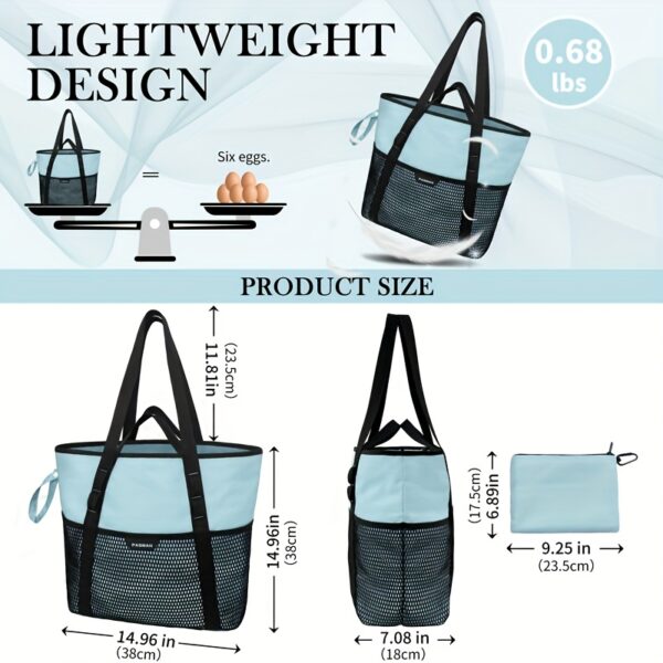 Sac de plage femme 8 poches – Pliable, léger, anti-sable avec zip – Image 3