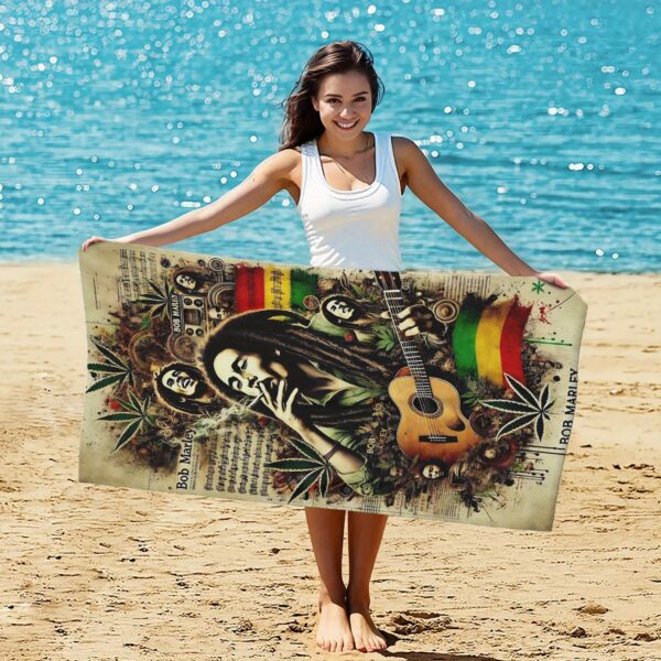 Serviette de plage pliable 2 en 1 Bob Marley avec sac de rangement – Image 9