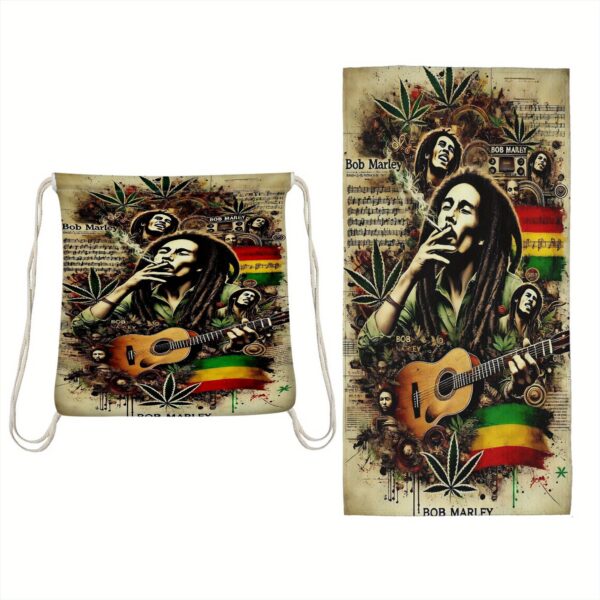 Serviette de plage pliable 2 en 1 Bob Marley avec sac de rangement – Image 5