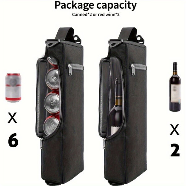 Sac isotherme souple noir pouvant contenir 6 canettes de bière ou deux bouteilles de vin