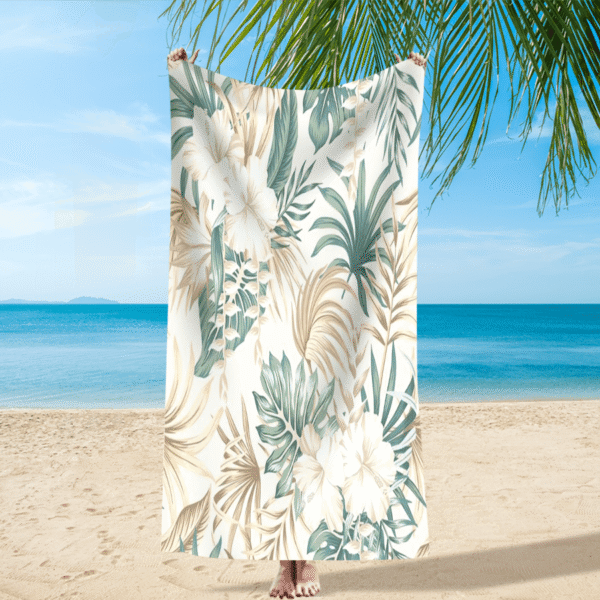 Drap de Plage Légère avec Imprimé Feuille de Monstera et Fleurs – Image 5