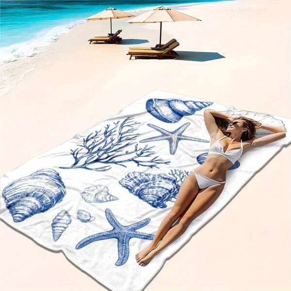 Drap de plage Motif Tropical Nautique Coquillages, Étoiles de Mer et Coraux – Image 7
