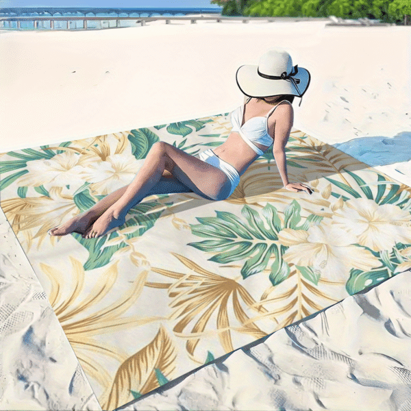 Drap de Plage Légère avec Imprimé Feuille de Monstera et Fleurs – Image 6