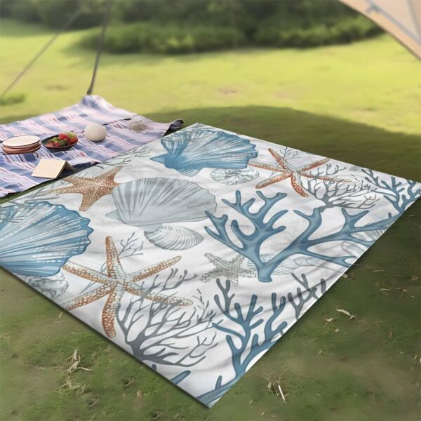Drap de plage Motif Coquillage Océan Bleu – Image 3