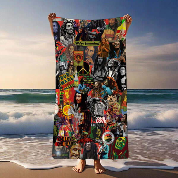 Serviette de Plage Collage Musique Reggae Bob Marley – Image 3