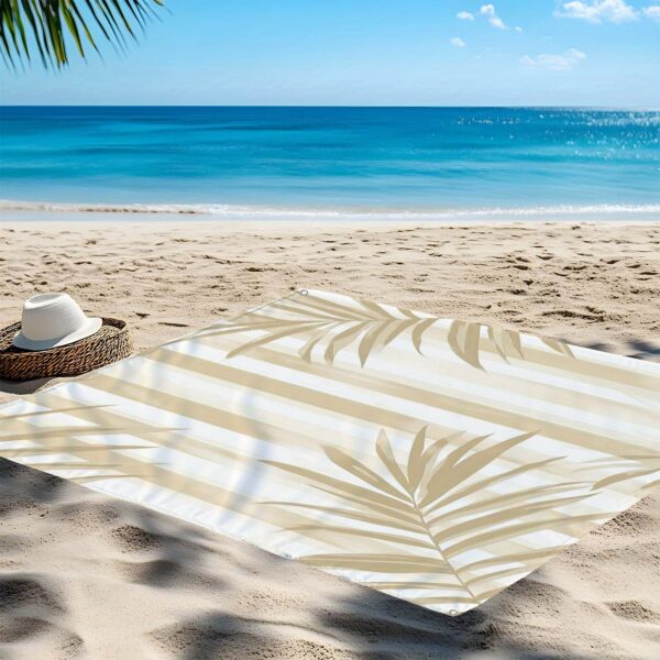 Drap de plage feuilles de noix de coco à rayures artistiques simples, – Image 3