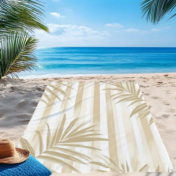 Drap de plage feuilles de noix de coco à rayures artistiques simples, – Image 2
