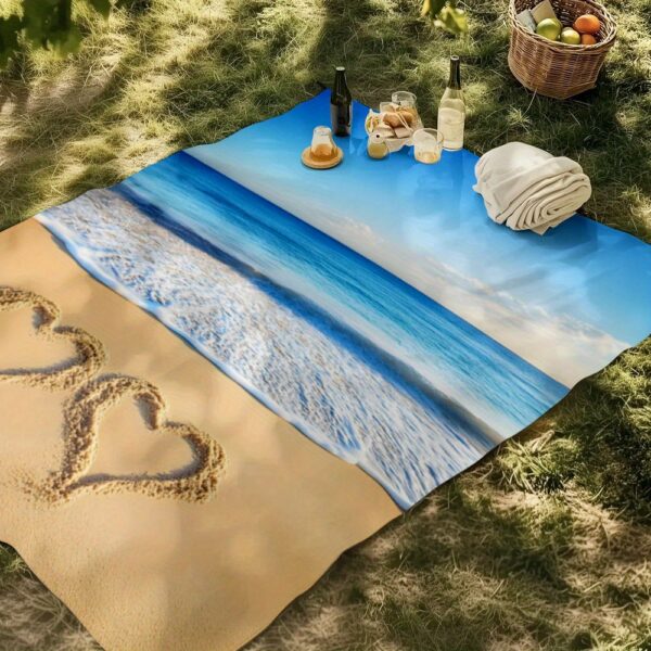 Drap de plage Motif Océan Bleu et Sable Doré – Image 7
