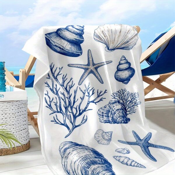 Drap de plage Motif Tropical Nautique Coquillages, Étoiles de Mer et Coraux – Image 5