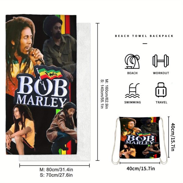 Serviette de Plage Pliable Multifonction Bob Marley & Sac à Dos – Image 3