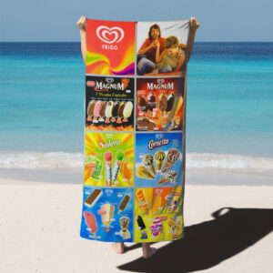 Serviette de plage d'été vibrante avec des choix de marques de glace