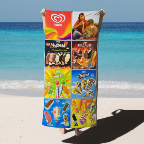 Serviette de plage d'été vibrante avec des choix de marques de glace