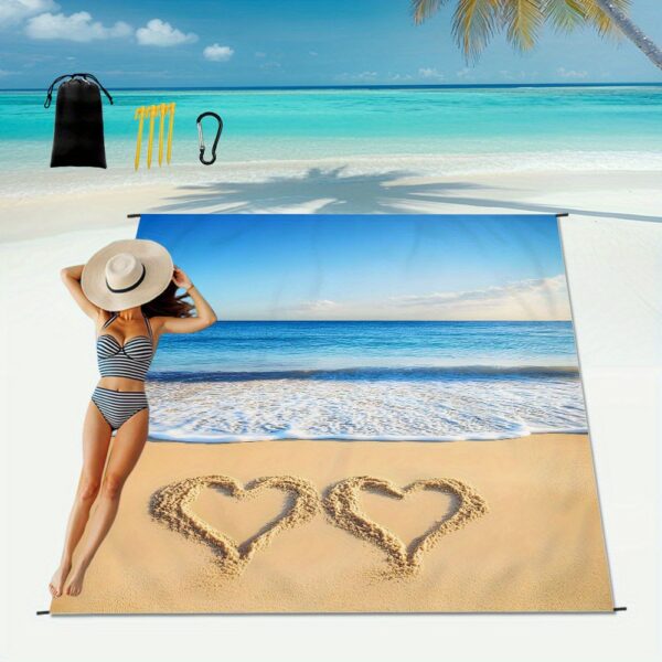 Drap de plage Motif Océan Bleu et Sable Doré – Image 5