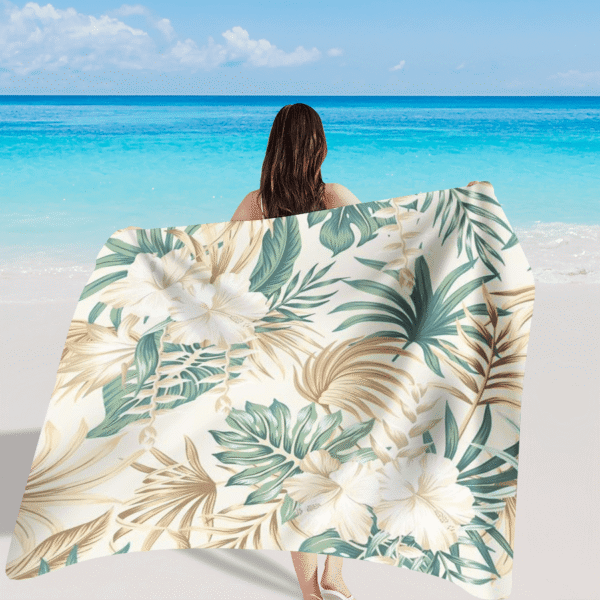 Drap de Plage Légère avec Imprimé Feuille de Monstera et Fleurs – Image 3