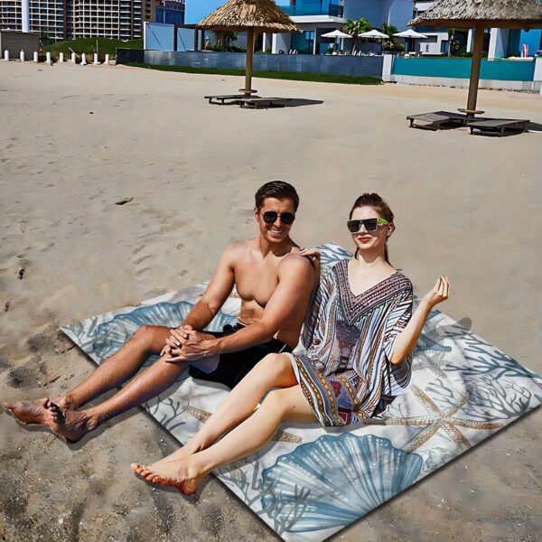 Drap de plage Motif Coquillage Océan Bleu – Image 2