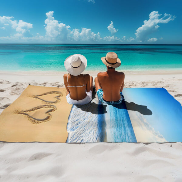 Drap de plage Motif Océan Bleu et Sable Doré – Image 6