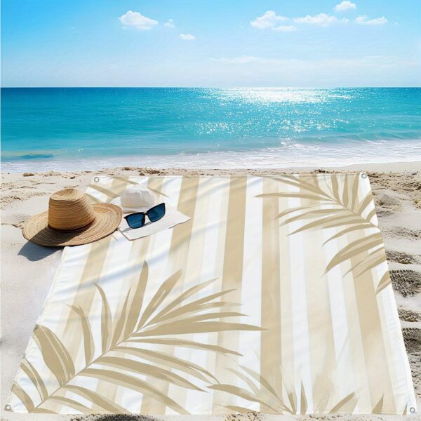Drap de plage feuilles de noix de coco à rayures artistiques simples,