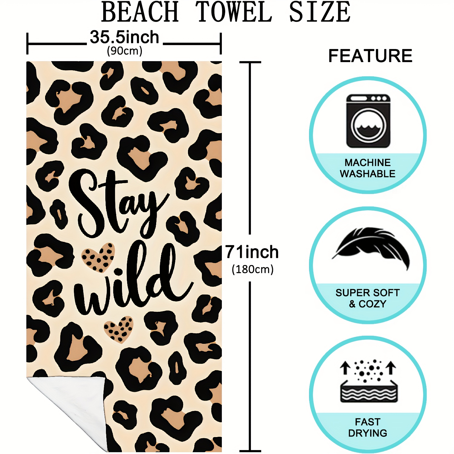 Serviette de plage en microfibre, Stay wild leopard, Serviette de Plage r, bonne année, printemps, Pâques, Serviette de Plage Légère et Fine en Microfibre, Séchage Rapide Absorbante Compacte, Cadeau pour Adultes – Image 3