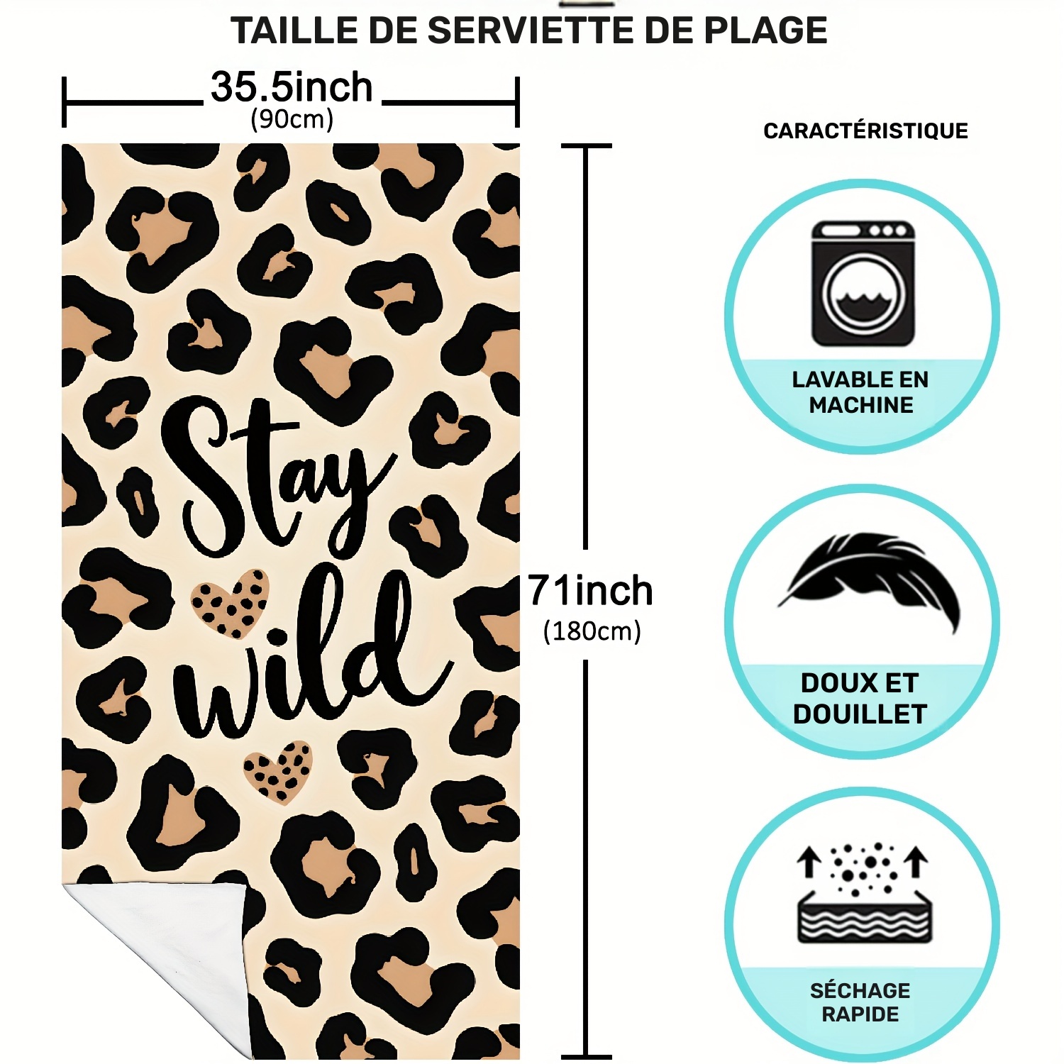 Serviette de plage en microfibre, Stay wild leopard, Serviette de Plage r, bonne année, printemps, Pâques, Serviette de Plage Légère et Fine en Microfibre, Séchage Rapide Absorbante Compacte, Cadeau pour Adultes – Image 4