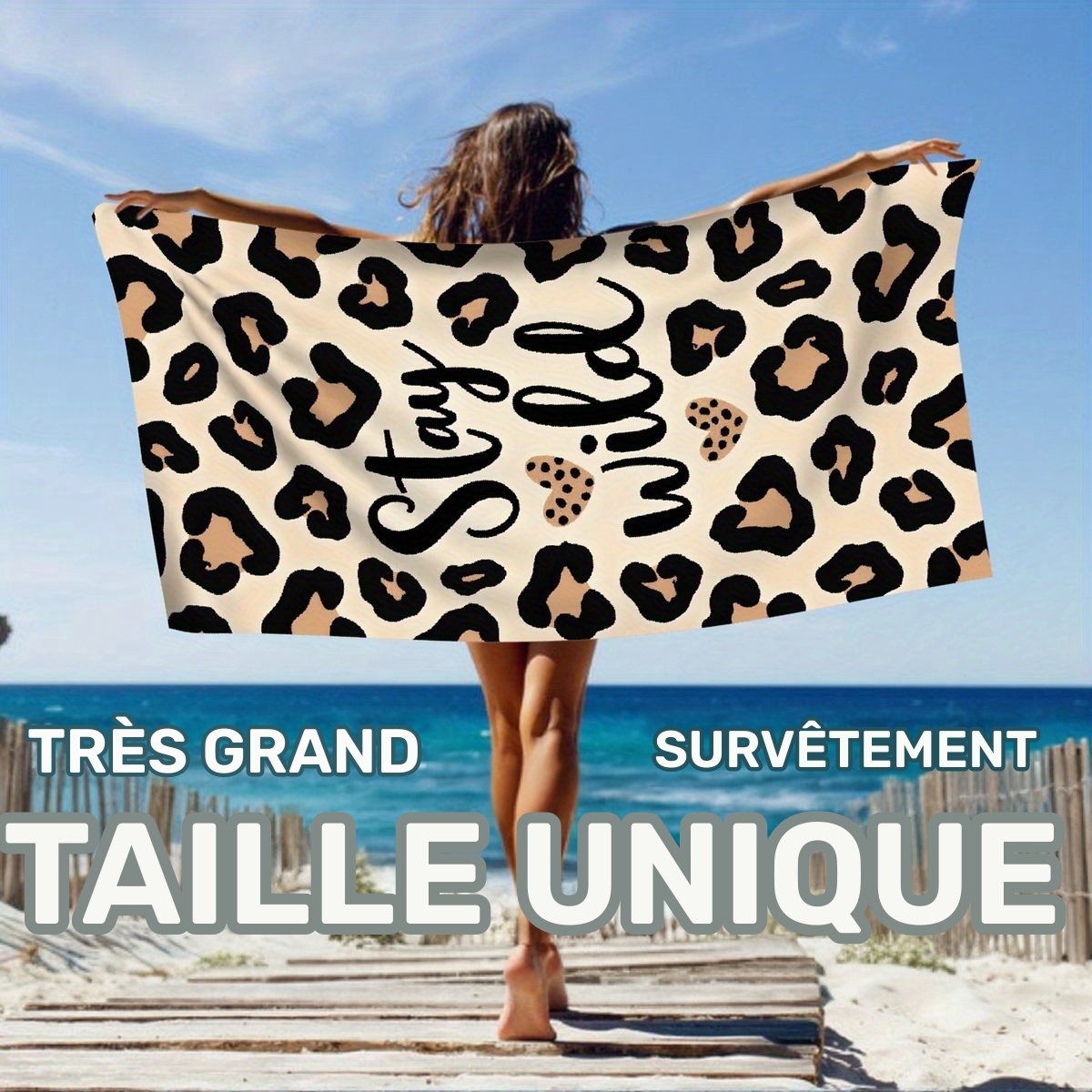 Serviette de plage en microfibre, Stay wild leopard, Serviette de Plage r, bonne année, printemps, Pâques, Serviette de Plage Légère et Fine en Microfibre, Séchage Rapide Absorbante Compacte, Cadeau pour Adultes
