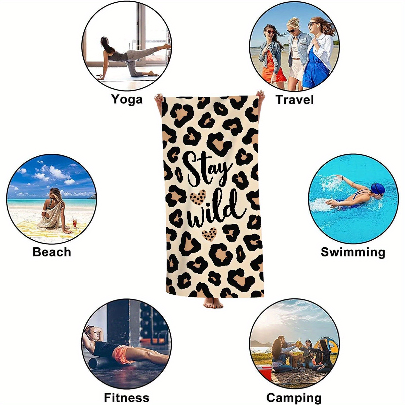 Serviette de plage en microfibre, Stay wild leopard, Serviette de Plage r, bonne année, printemps, Pâques, Serviette de Plage Légère et Fine en Microfibre, Séchage Rapide Absorbante Compacte, Cadeau pour Adultes – Image 6